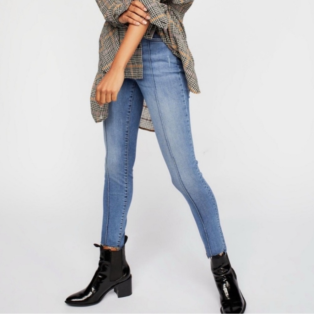 FREE PEOPLE Pintuck Step Hem Skinny Denim Jeans